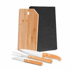 Kit Cozinha em Bambu com Facas e Garfo Personalizado