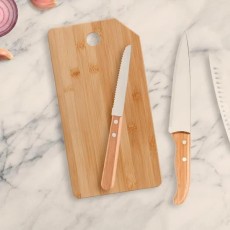 Kit Cozinha em Bambu com Tábua e Faca Santoku Personalizado