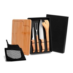 Kit para Churrasco em Bambu com Avental e Tábua Retangular com Logo 