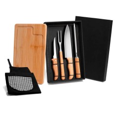 Kit para Churrasco em Bambu com Avental, Tábua e Facas Personalizado