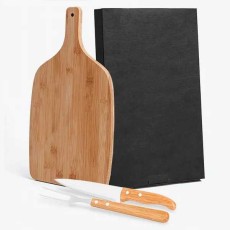 Kit para Cozinha em Bambu com Tábua e Facas com Logo