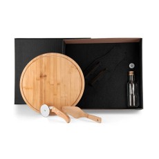 Kit para Pizza com Garrafa - Bambu / Inox / Vidro para Brindes